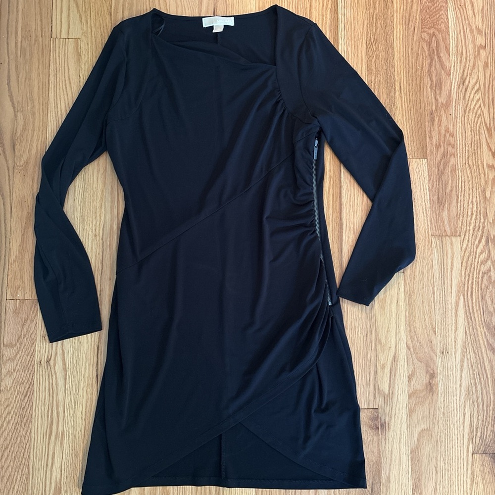 Michael Kors Black Asymmetrical Ruched Sheath Dress Size 10